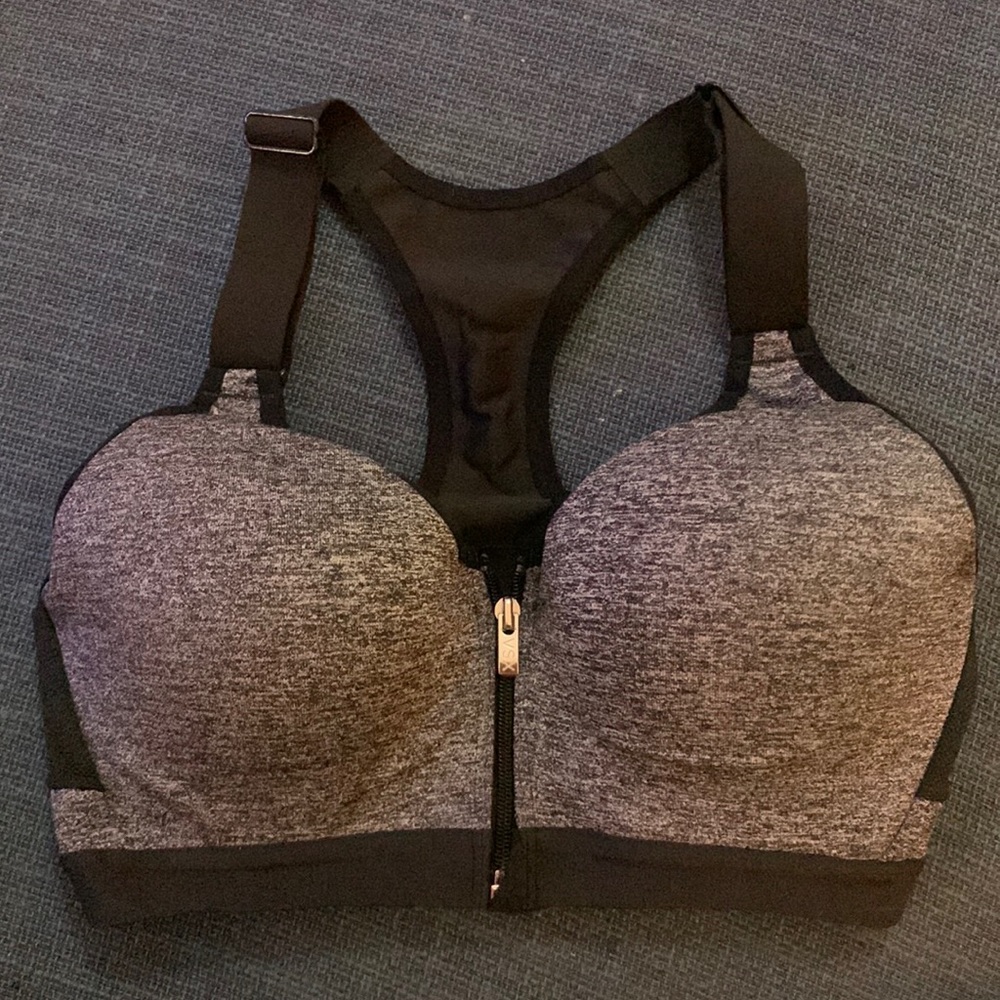 32C heather grey Victoria Secret Sport VSX Sports Bra w/ front closure zipper